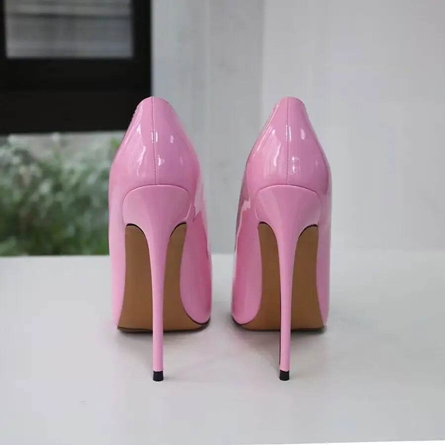 Patent Leather Pink 12cm High Heel Pointed Stilettos - Your Shiny Clothes