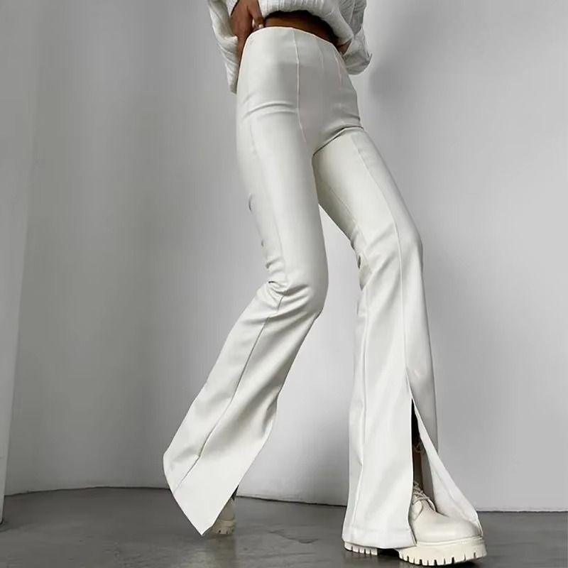Faux Leather High Waist Flared Pants