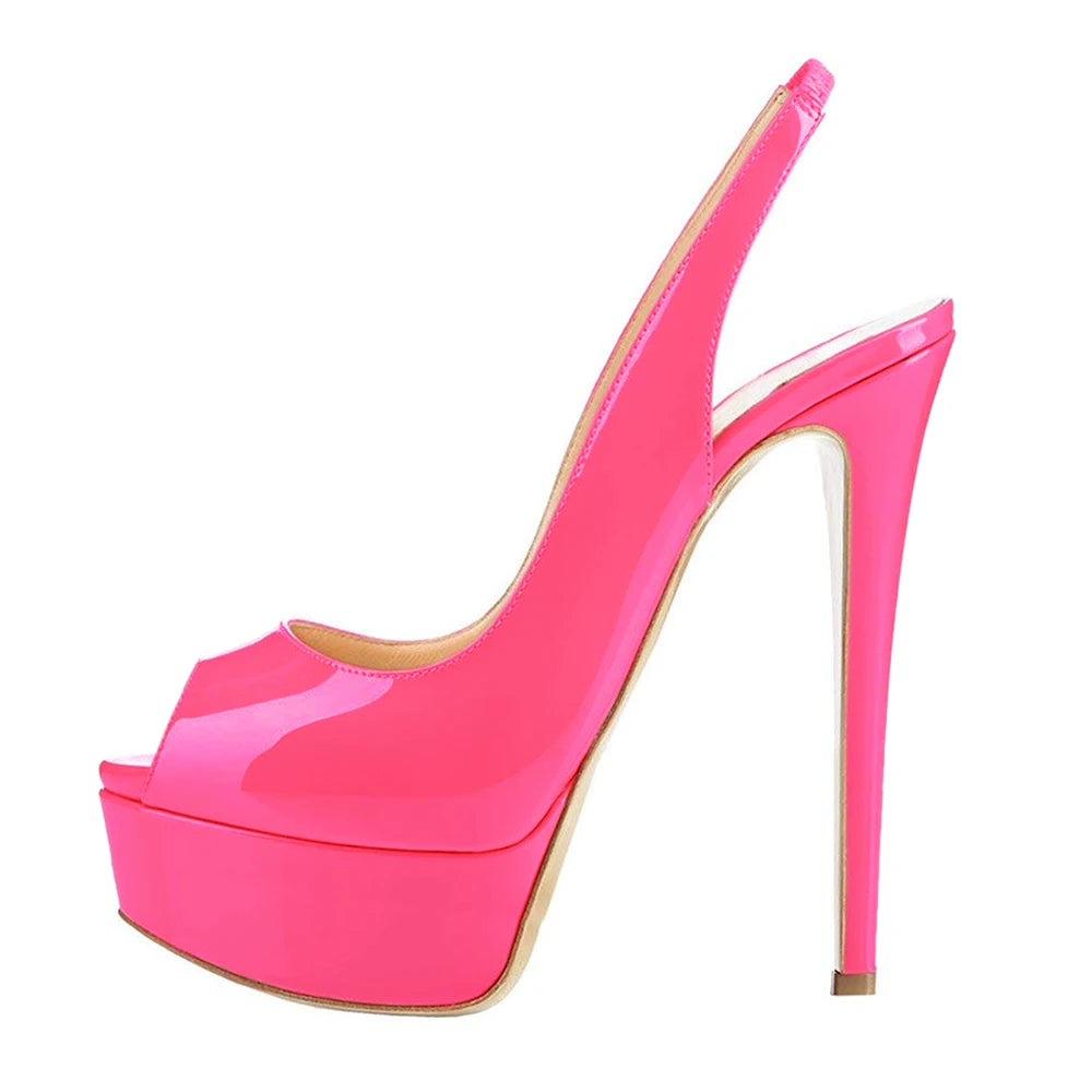 14 cm Patent Leather Peep Toe Platform Heels