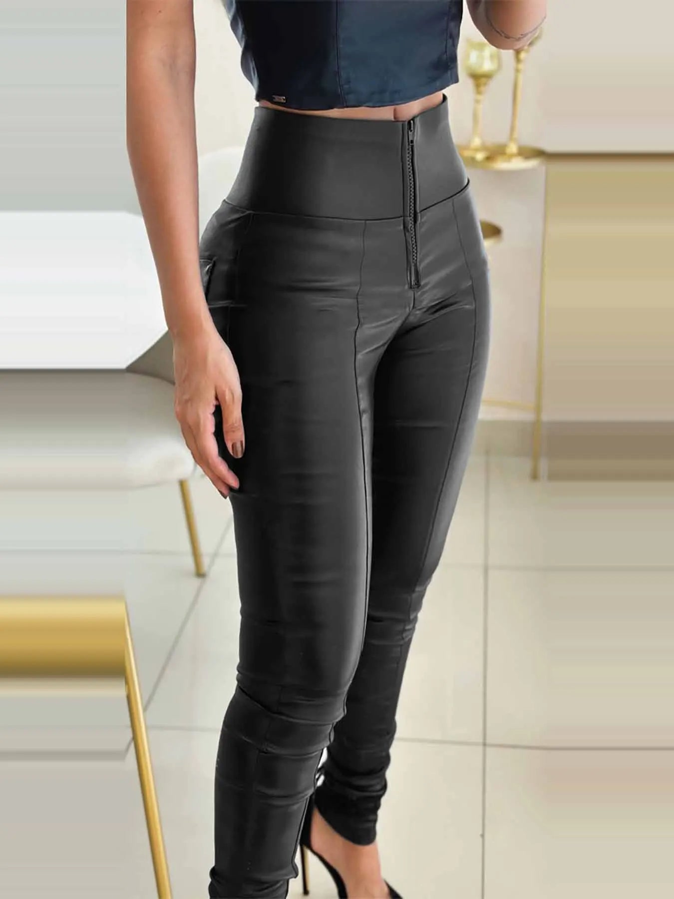 High Waist Faux Leather Pencil Pants