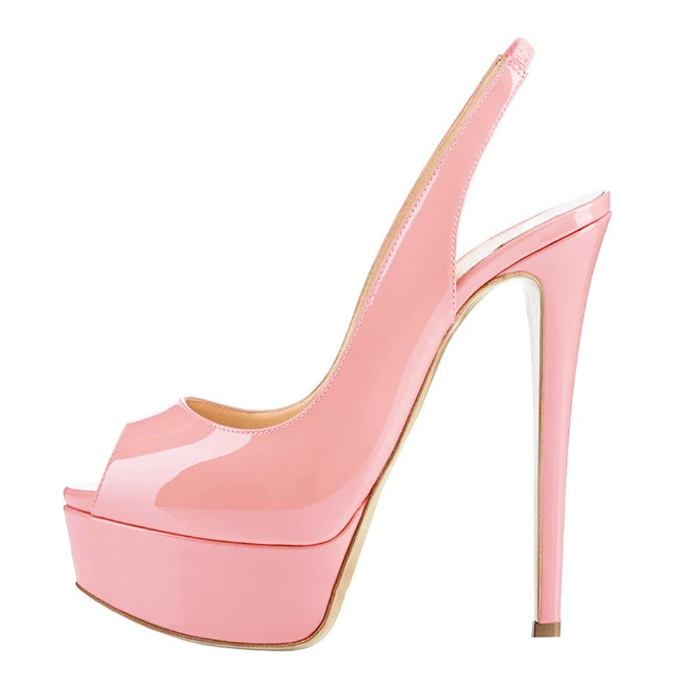 14 cm Patent Leather Peep Toe Platform Heels