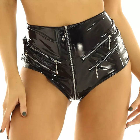 Shiny PVC Leather Shorts with Zip Detail - Your Shiny Clothes