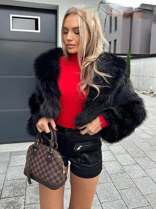 Cosy Artificial Fur Cropped Winter Coat - Your Shiny Clothes