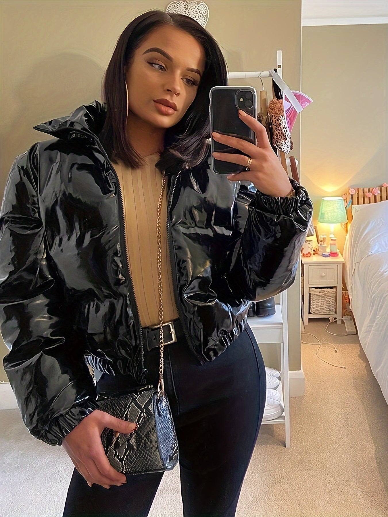 Shiny Cropped Puffer Jacket - Your Shiny Clothes