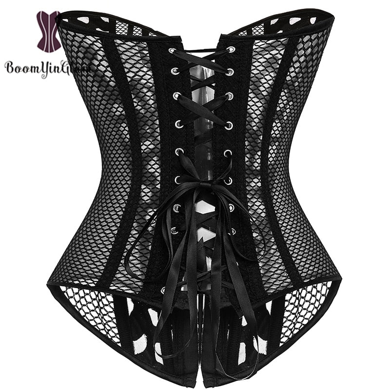 Lace and mesh corset from Your Shiny Clothes with a stylish lace-up back design