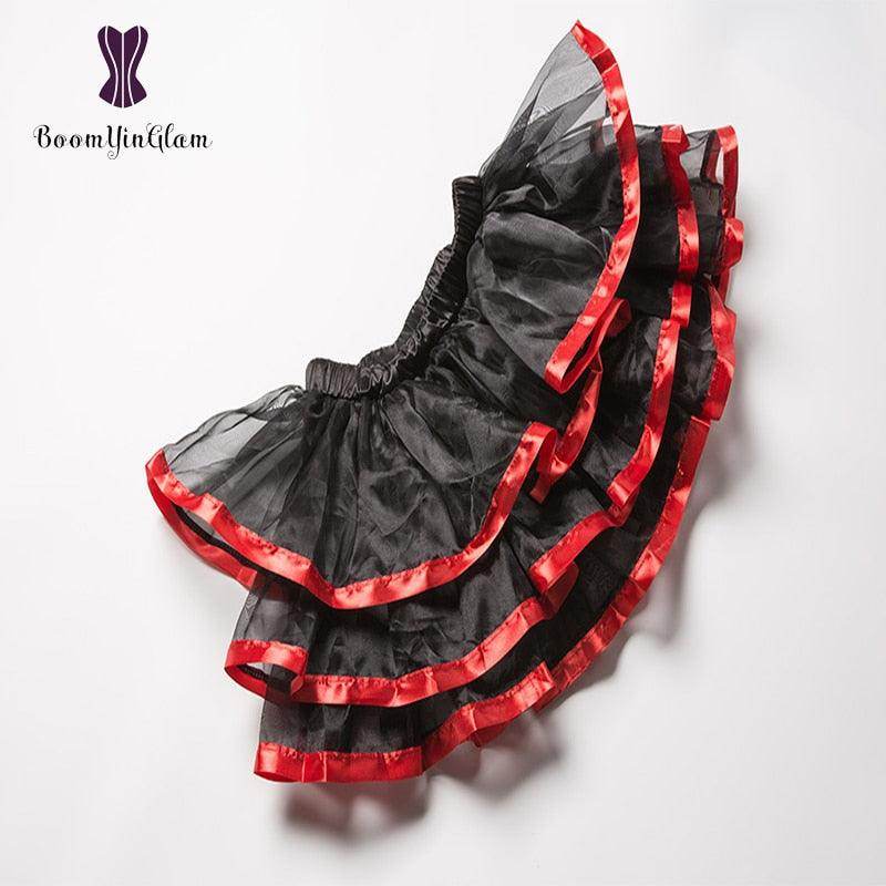 Red Satin Corset Set with Ruffled Skirt - Your Shiny Clothes