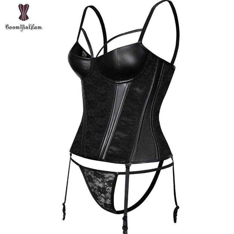Faux Leather And Lace Corset Bustier