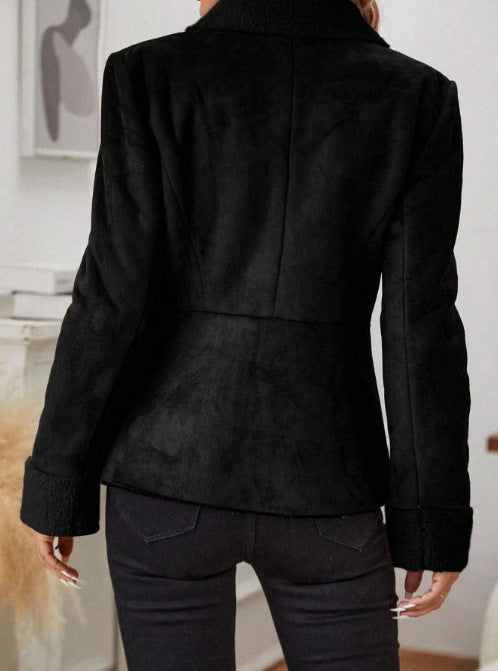 Casual Fashion Cold-proof Warm Fur Integrated Lapel Pocket Jacket