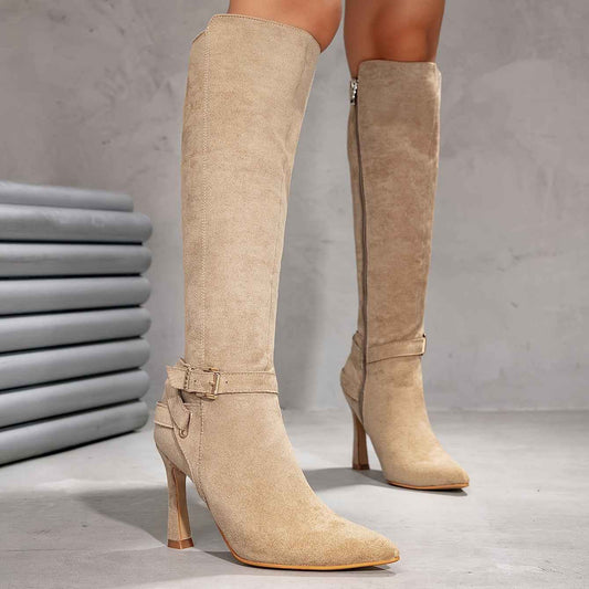 Faux Suede Pointed-Toe Stiletto Knee-High Boots
