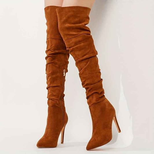 Faux Suede Stiletto Boots – Pointed Toe Winter Edition