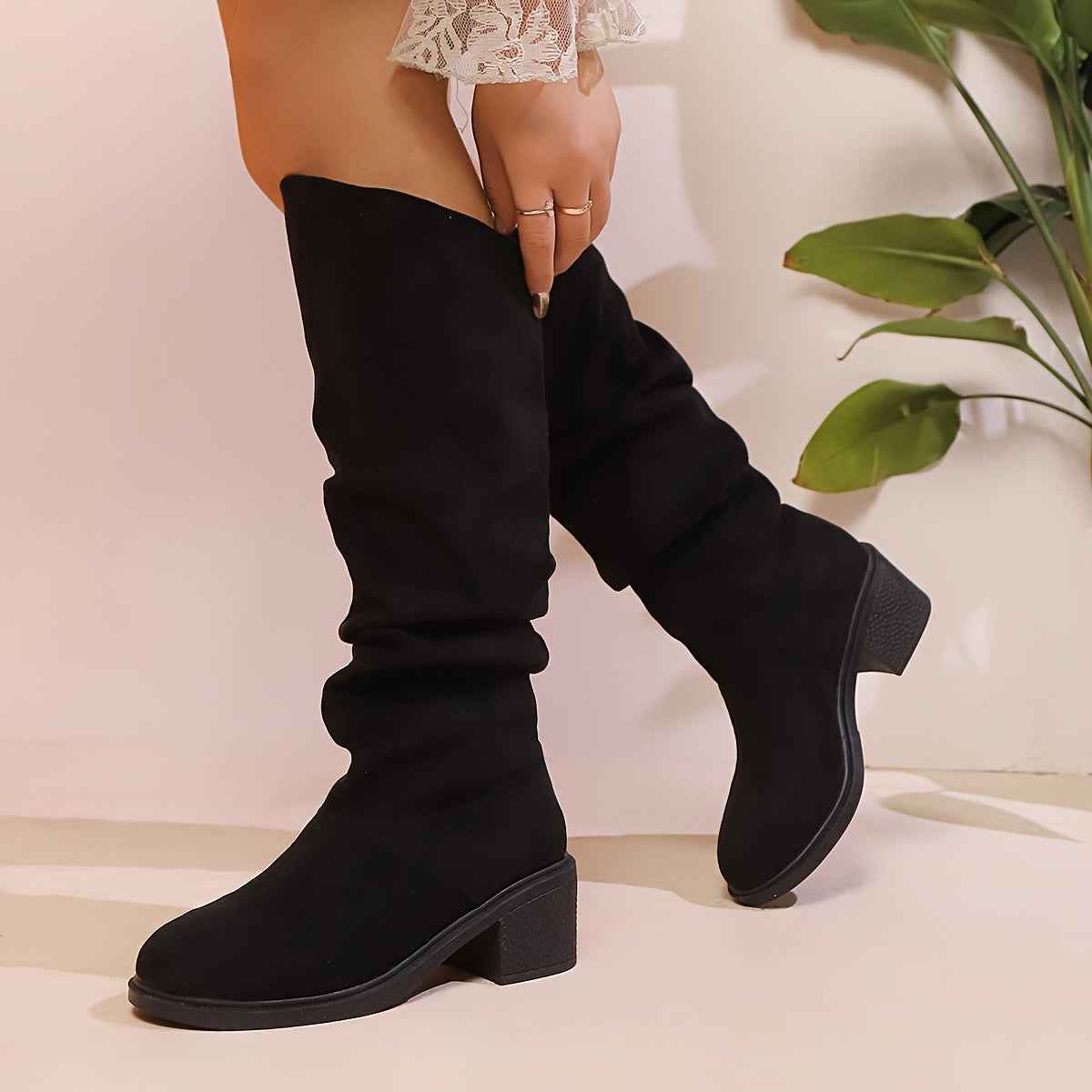 Faux Suede Mid-Calf Platform Boots – All-Season Comfort Edition