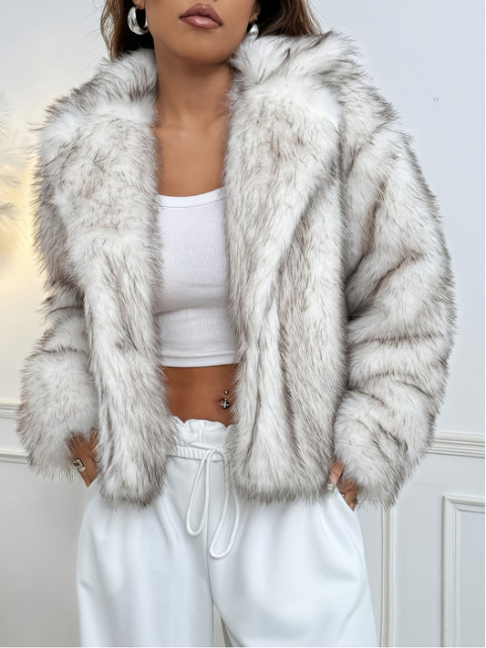Winter Warm White Coat with Soft Fur-Lined Hood