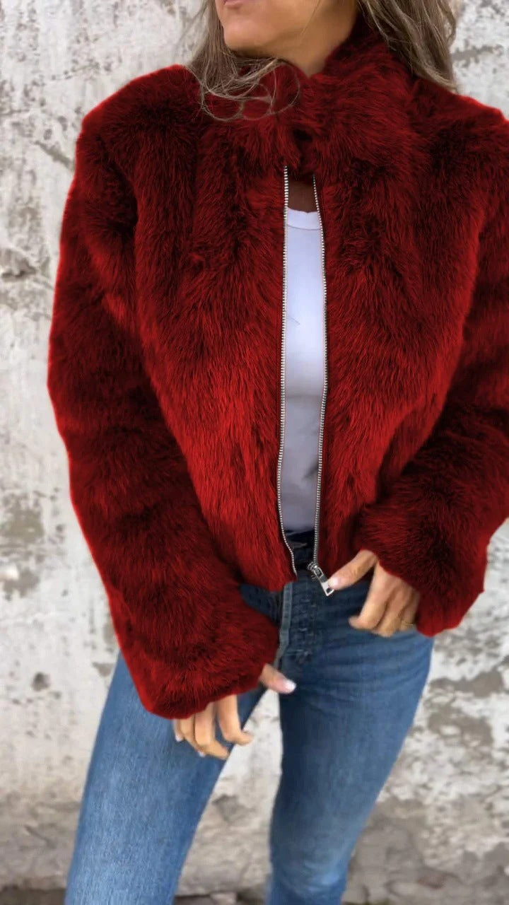 Faux Fur Plush Zip Jacket
