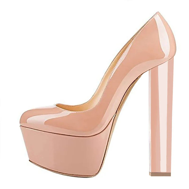 Nude patent leather platform heels from Your Shiny Clothes featuring a stylish and trendy design