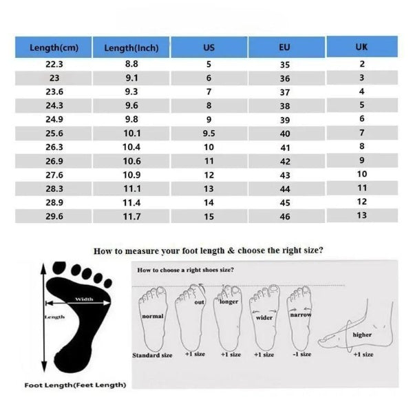 Shoe size chart for nude patent leather platform heels with measurement guidelines