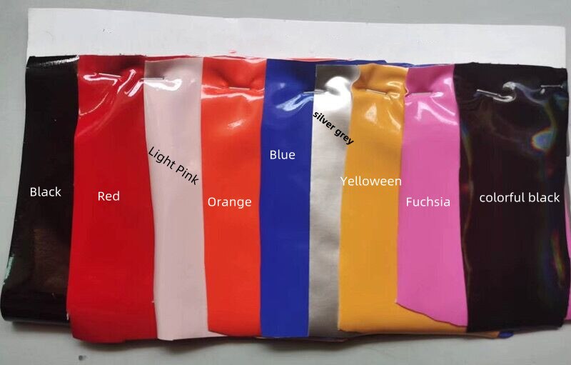 Color swatches of patent leather high waist skirt in various colors like black, red, and blue