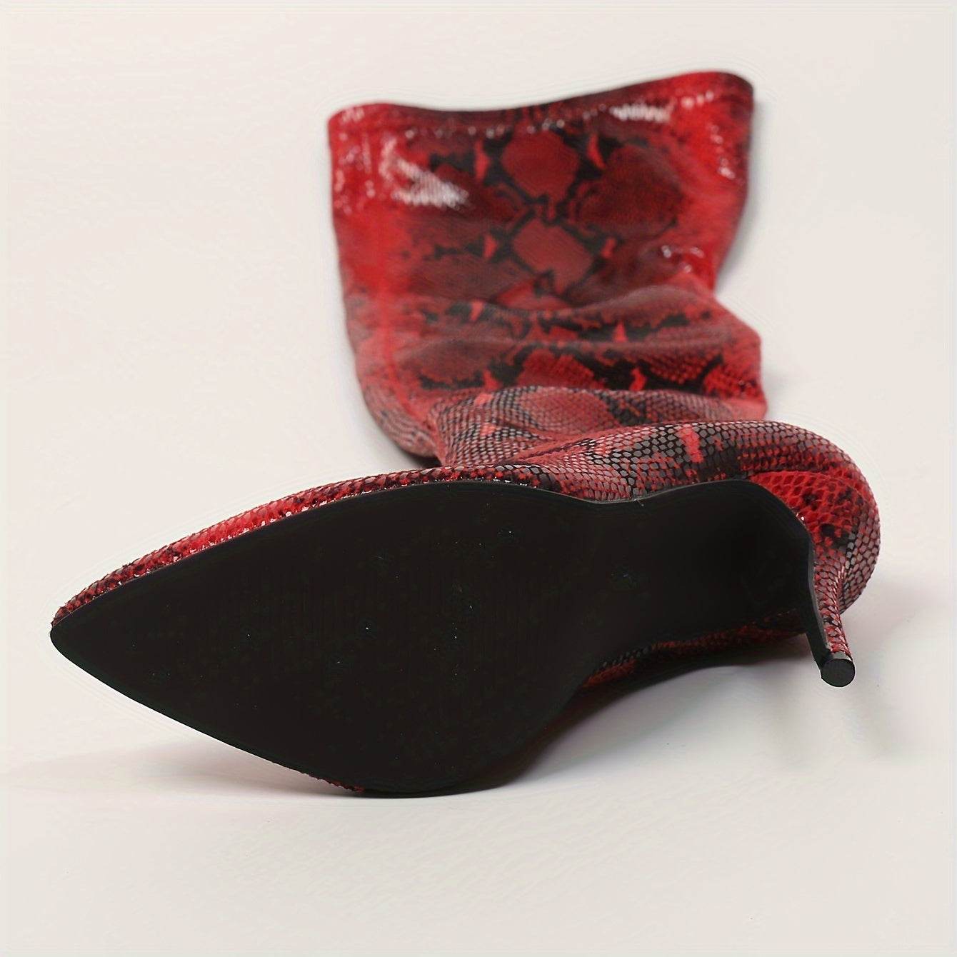 Snakeskin Print Over-the-Knee Boots with Side Zipper - Your Shiny Clothes