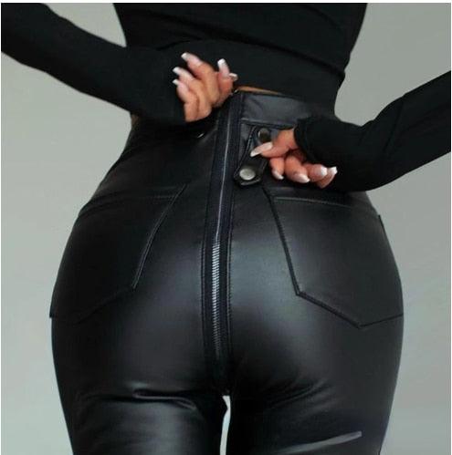 LATEX LOOK LEGGINGS With Back Crotch Zip Shiny Leather Pants