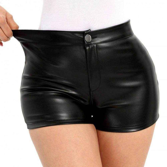 Black Faux Leather High Waist Shorts