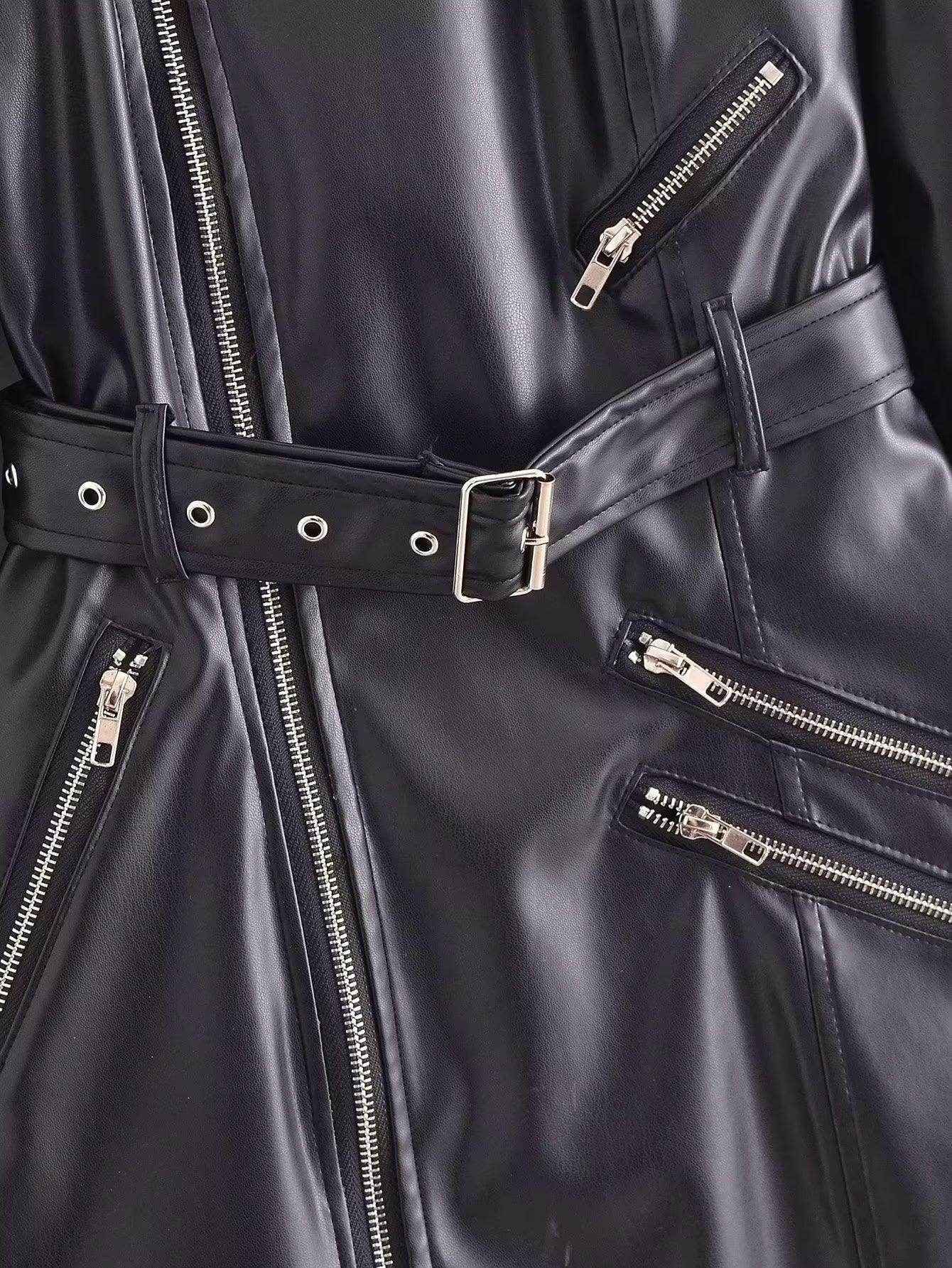 Faux Leather Blazer Dress with Belted Style