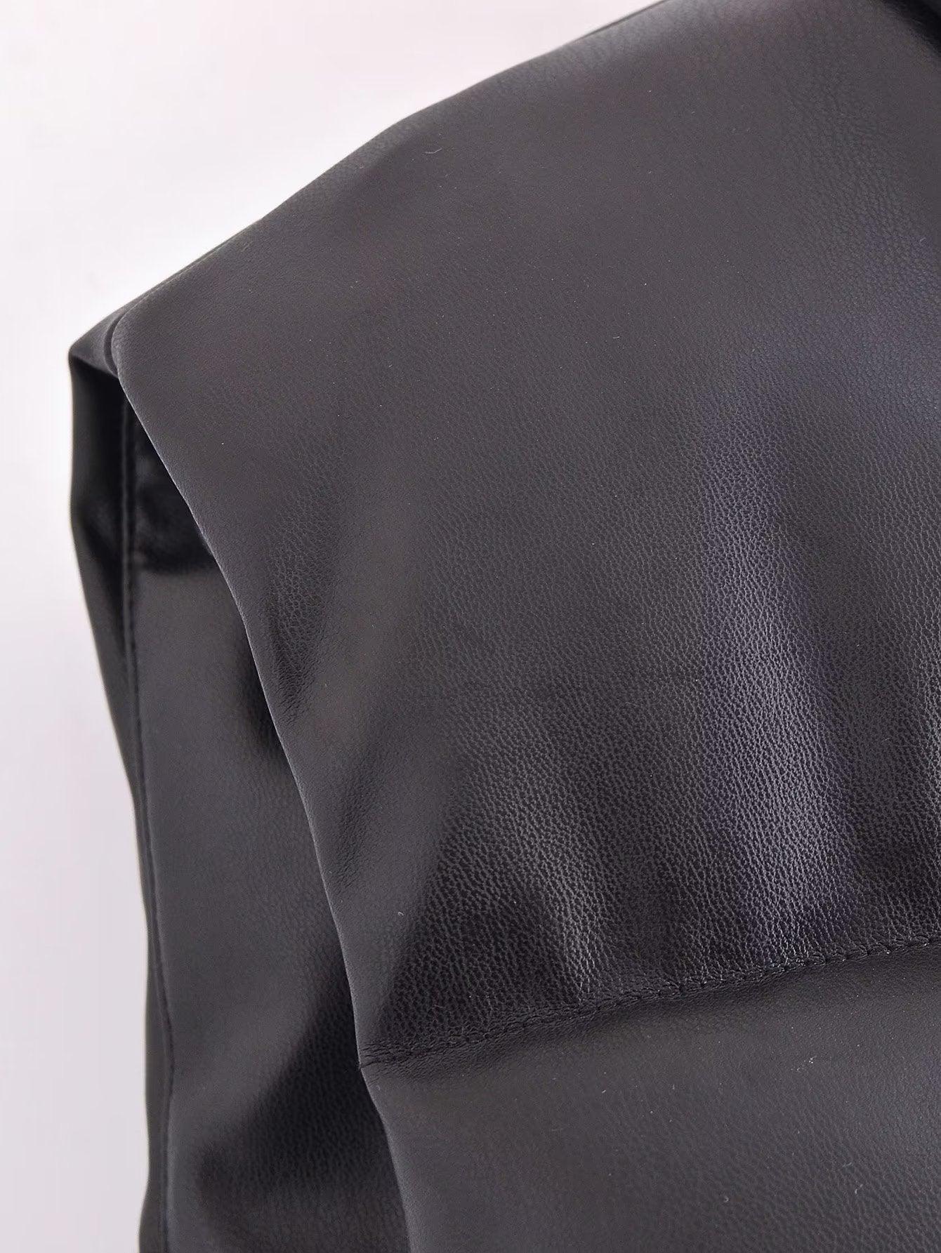 Close-up of TRAF faux leather body warmer showcasing sleek texture and stylish design