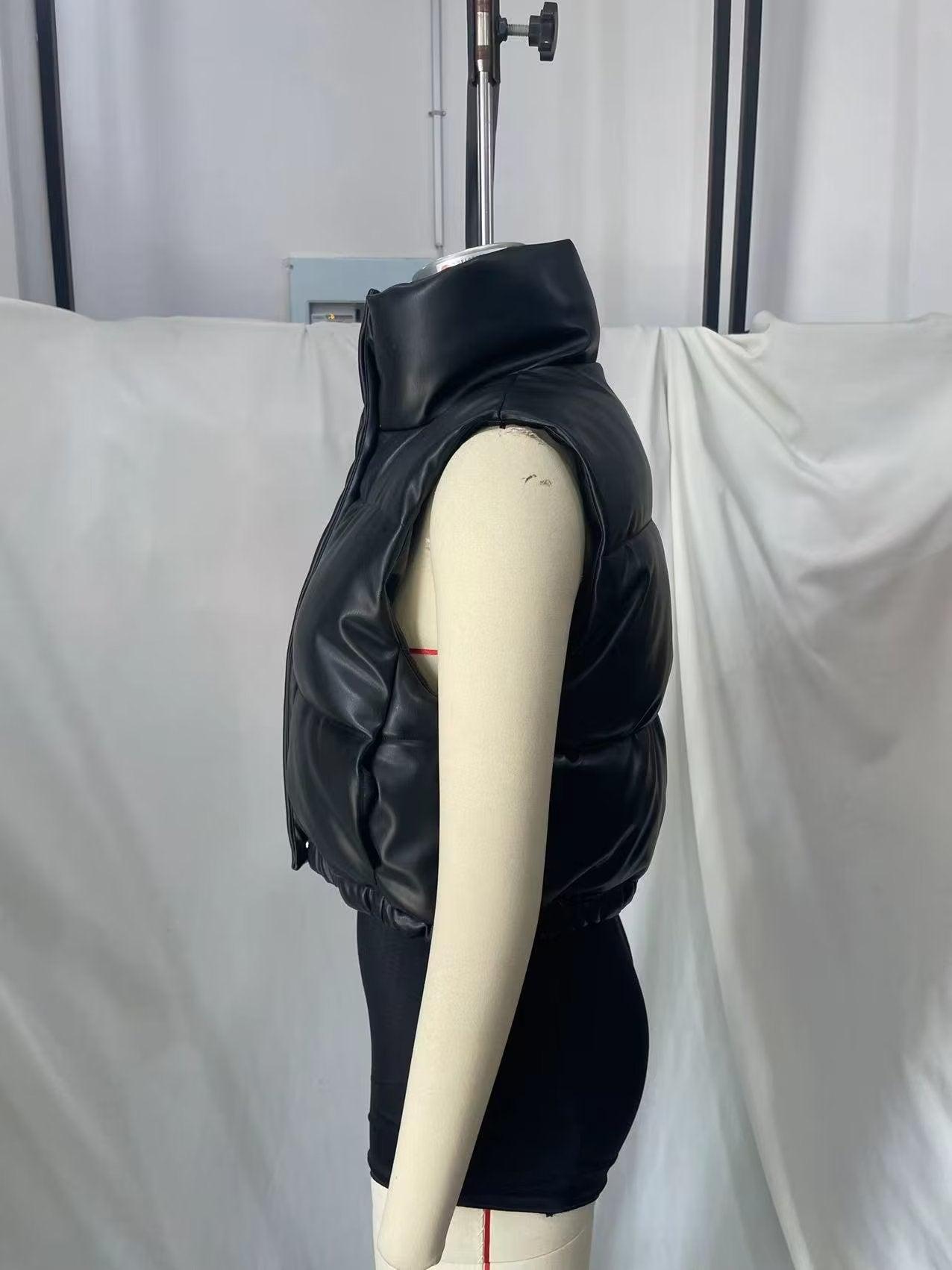 Side view of a TRAF faux leather body warmer with a sleek design for a stylish layer
