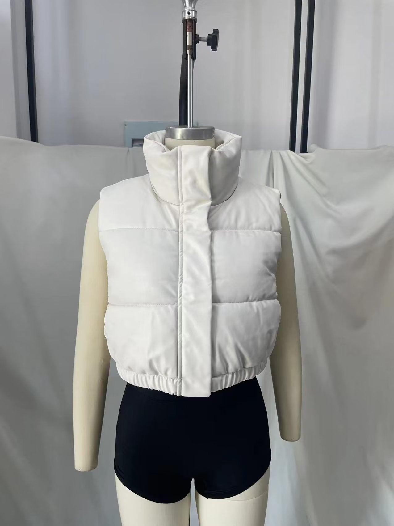 TRAF White Faux Leather Body Warmer with High Neck and Cropped Design for Stylish Layering