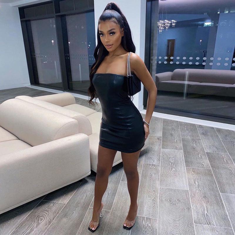 Stylish SaturdayNight faux leather bodycon dress in black, perfect for evening outings
