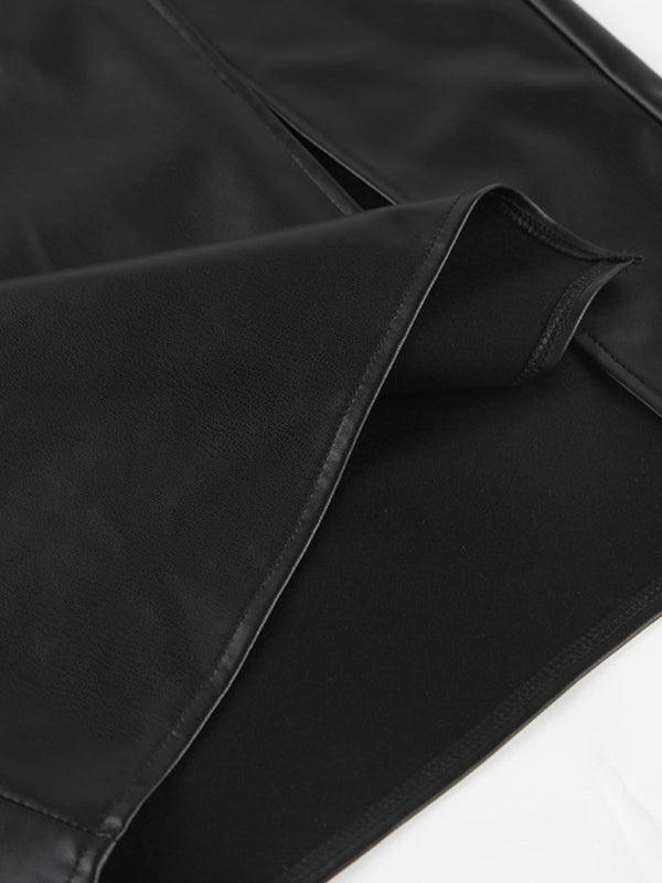 Close-up of Kakaclo faux leather pencil skirt showcasing smooth texture and sleek design