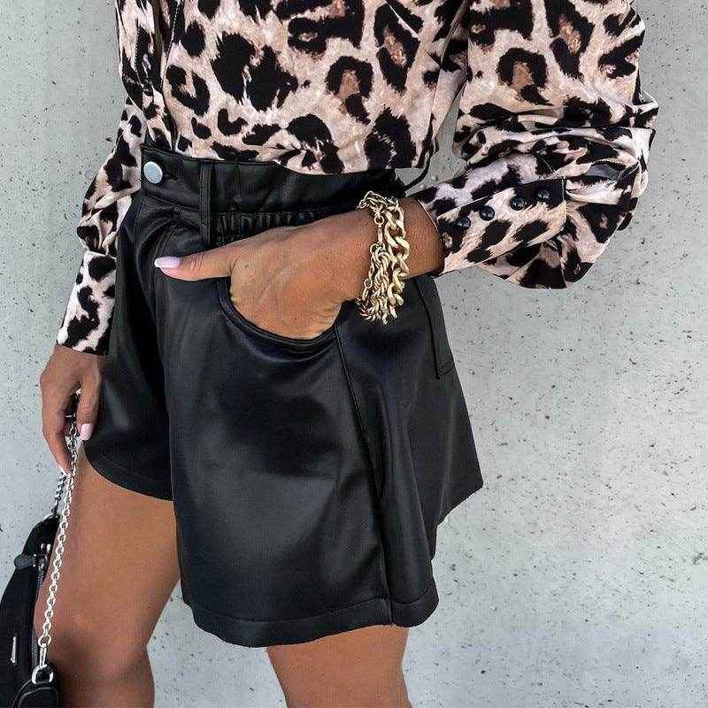 High Waist Faux Leather Wide Leg Shorts