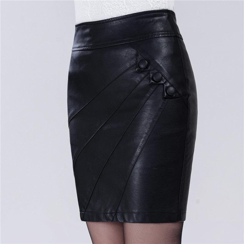 High waist PU leather skirt by SaturdayNight featuring stylish button details and a sleek design.