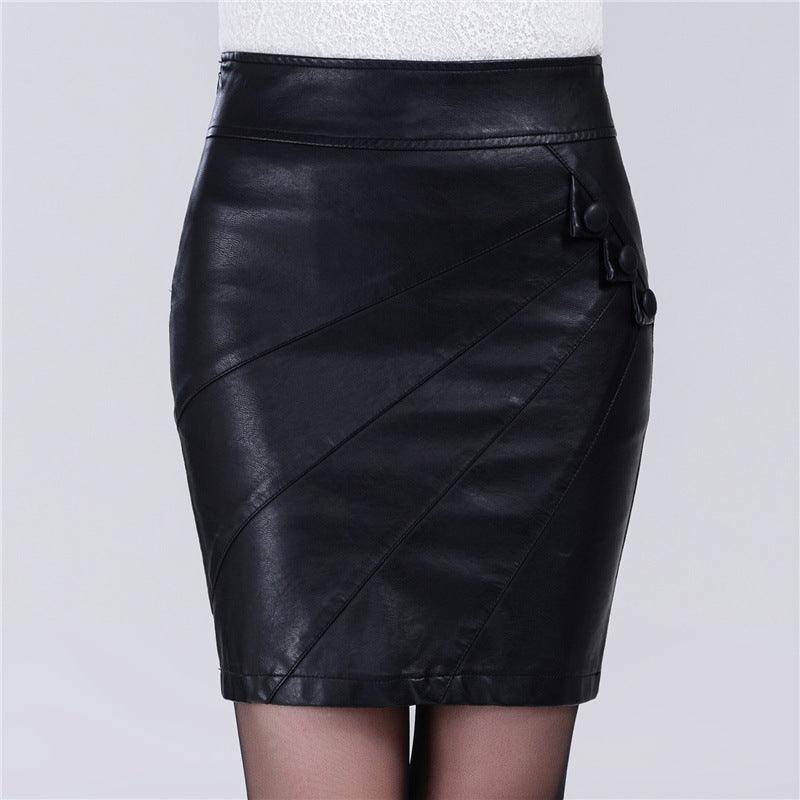SaturdayNight high waist PU leather skirt featuring a stylish wrap design and sleek black finish
