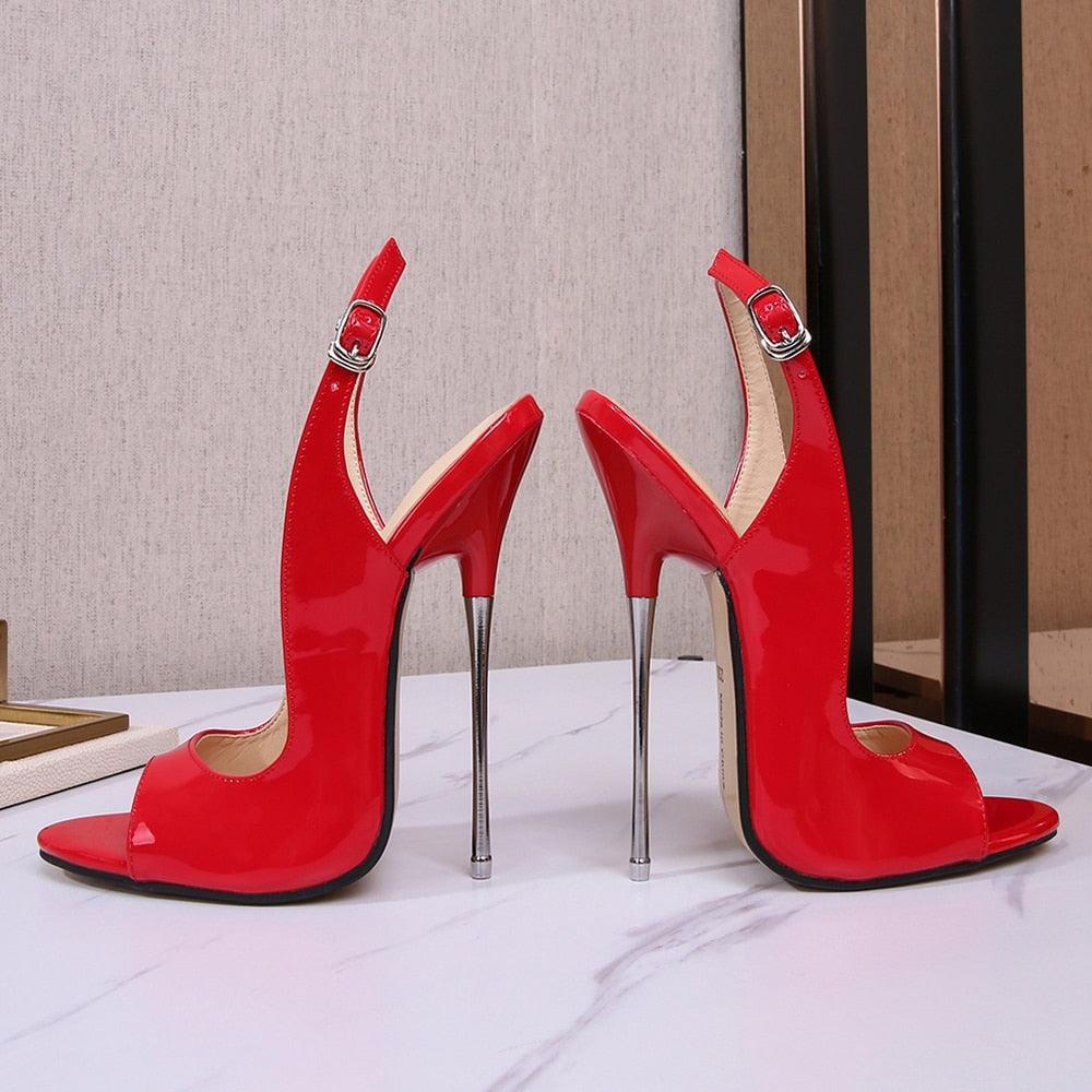 Your Shiny Clothes patent leather 16 cm high heel sandals in vibrant red with a stylish slingback design