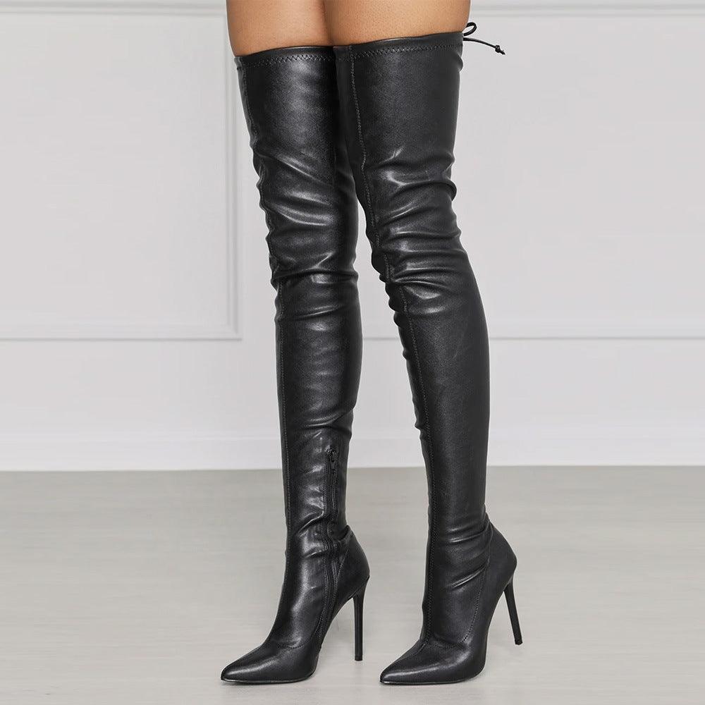 YSC PU leather over the knee boots with sleek design and high stiletto heels for a fashionable look