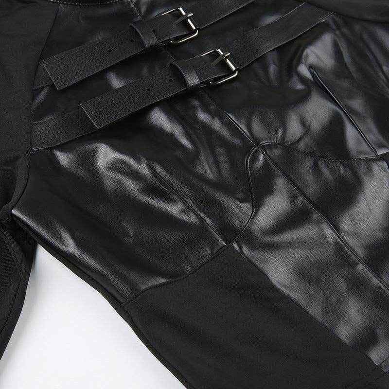 PVC Leather Cropped Top with Long Sleeves