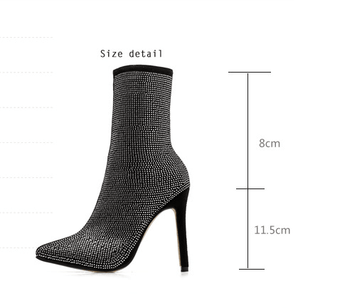 YSC Rhinestone ankle boots featuring a sleek design with high heels and shimmering rhinestones