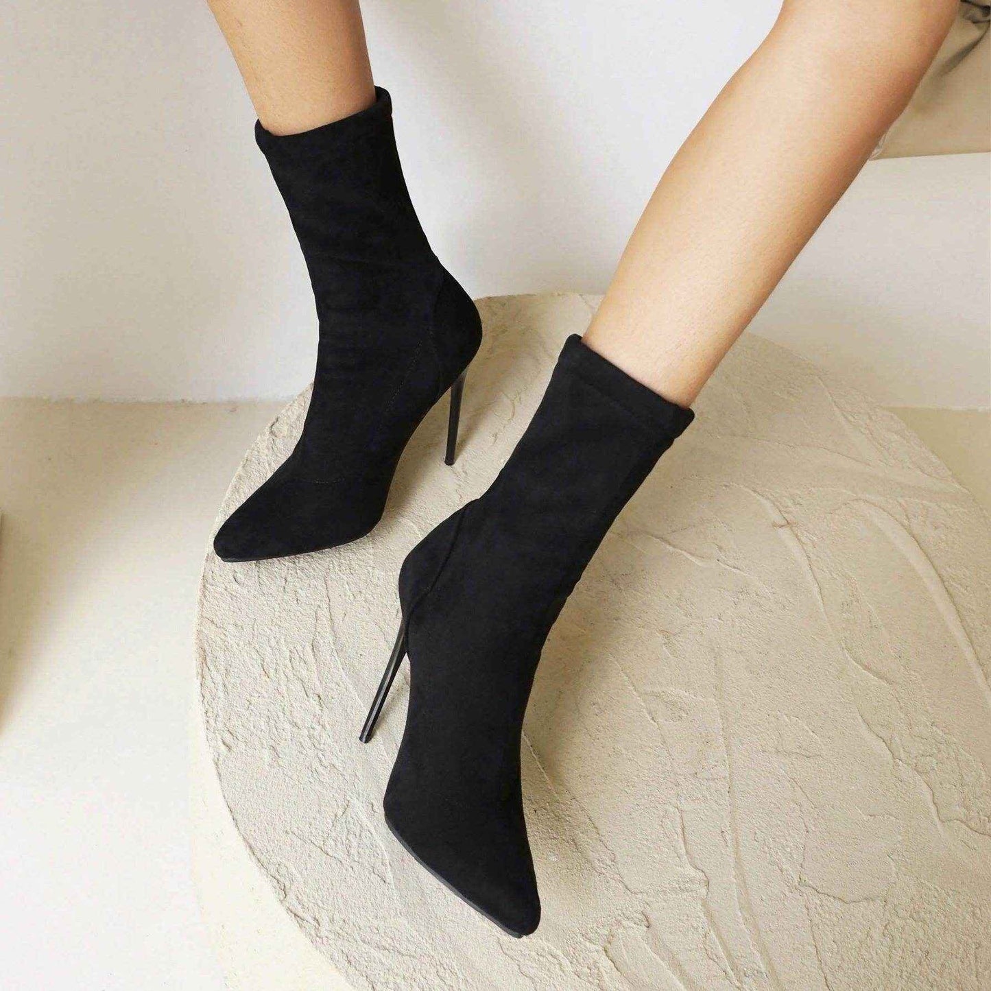 YSC 12 cm High Heel Ankle Boots - Chic Black Style