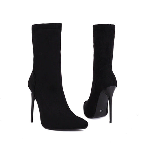 YSC 12 cm High Heel Ankle Boots - Chic Black Style - Your Shiny Clothes