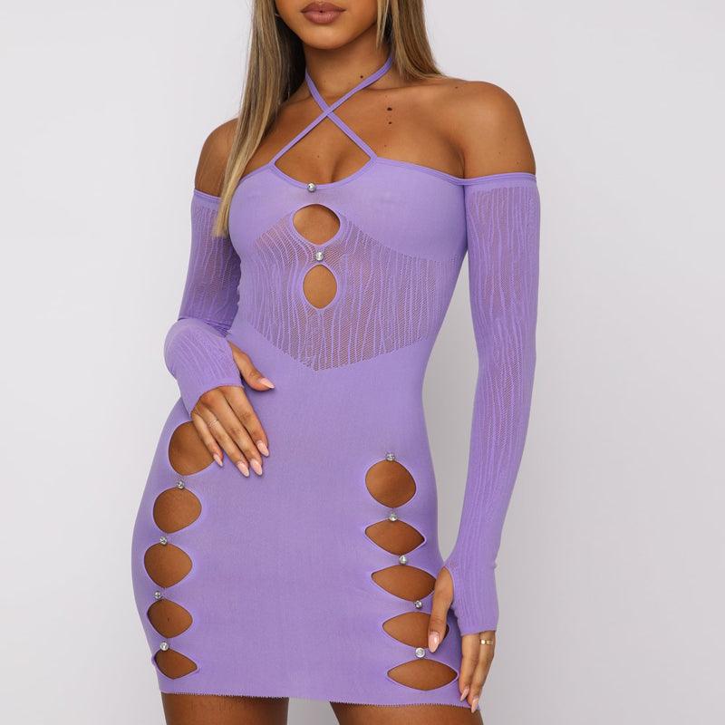 Eedele candy coloured cutout dress in purple with unique cutouts and bead accents for trendy summer wear