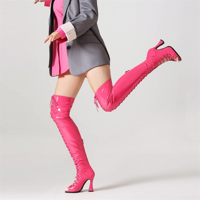Peep Toe Over-the-Knee Boots - Your Shiny Clothes