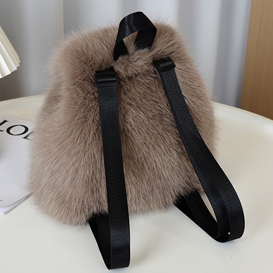 Plush Faux Fur Backpack with Adjustable Drawstring Closure