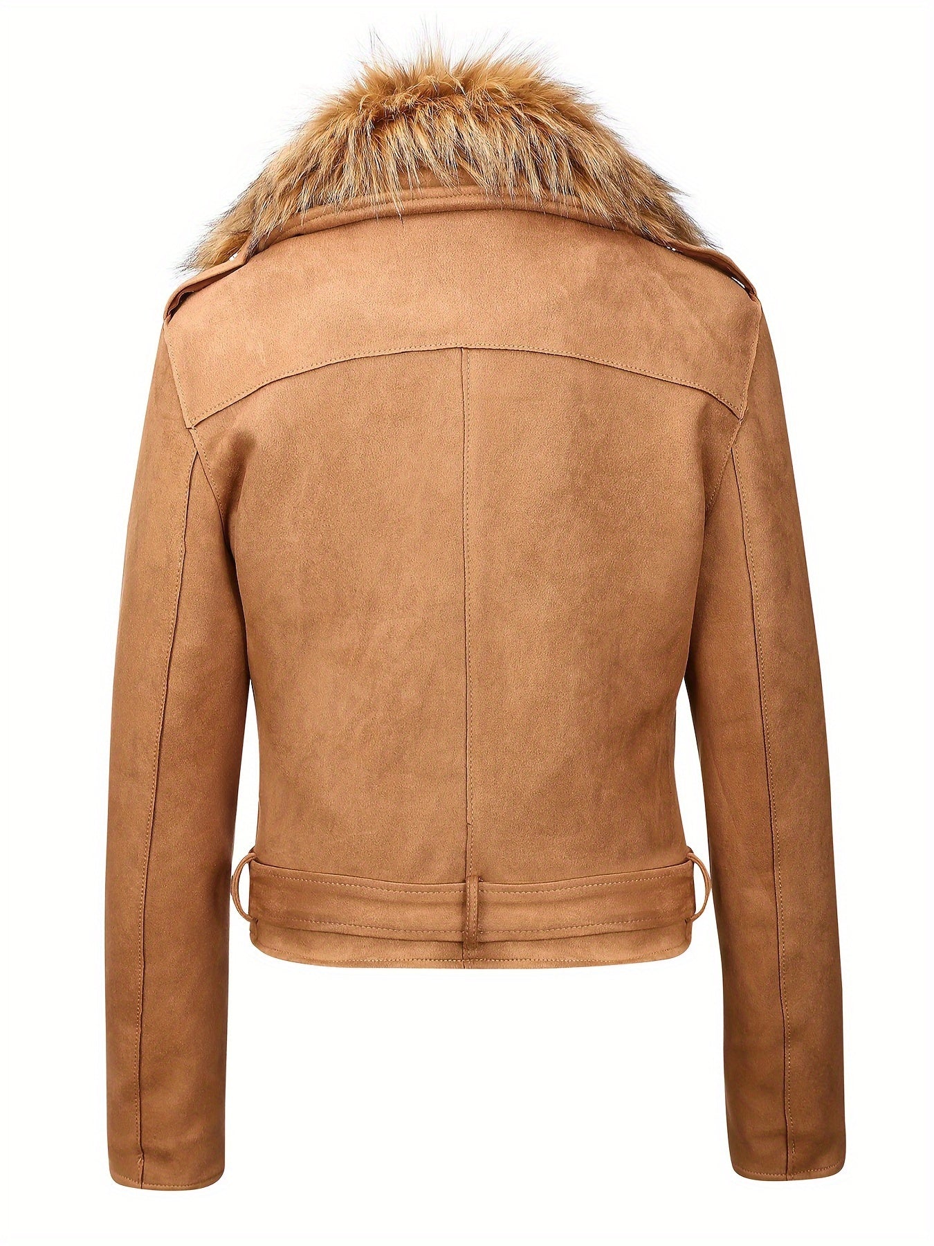 Faux Suede Short Jacket with Faux Fur Collar
