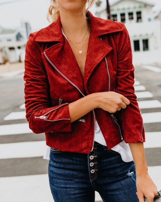 Faux Suede Moto Zip Jacket