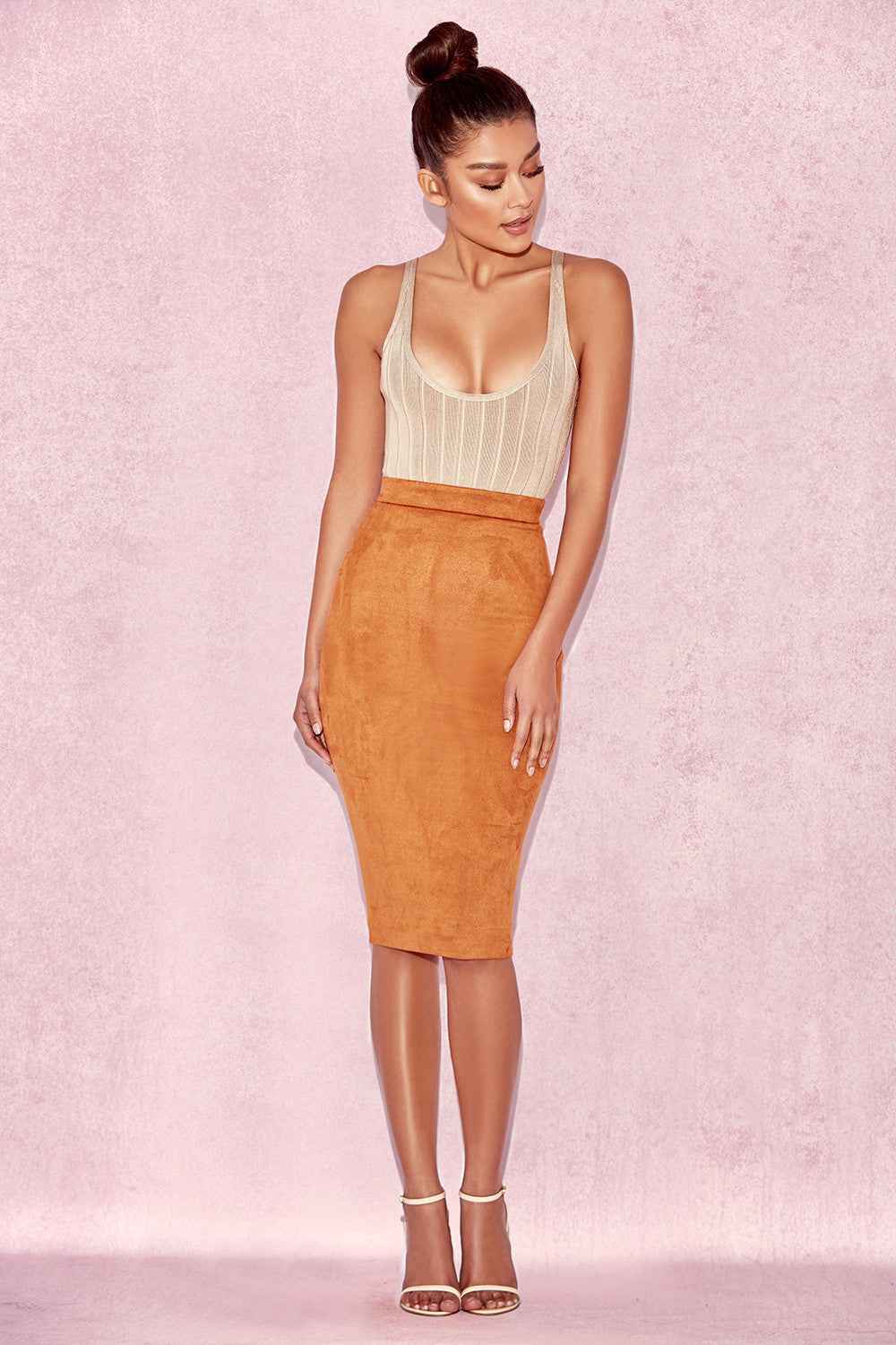 Faux Suede Mid-Length Pencil Skirt