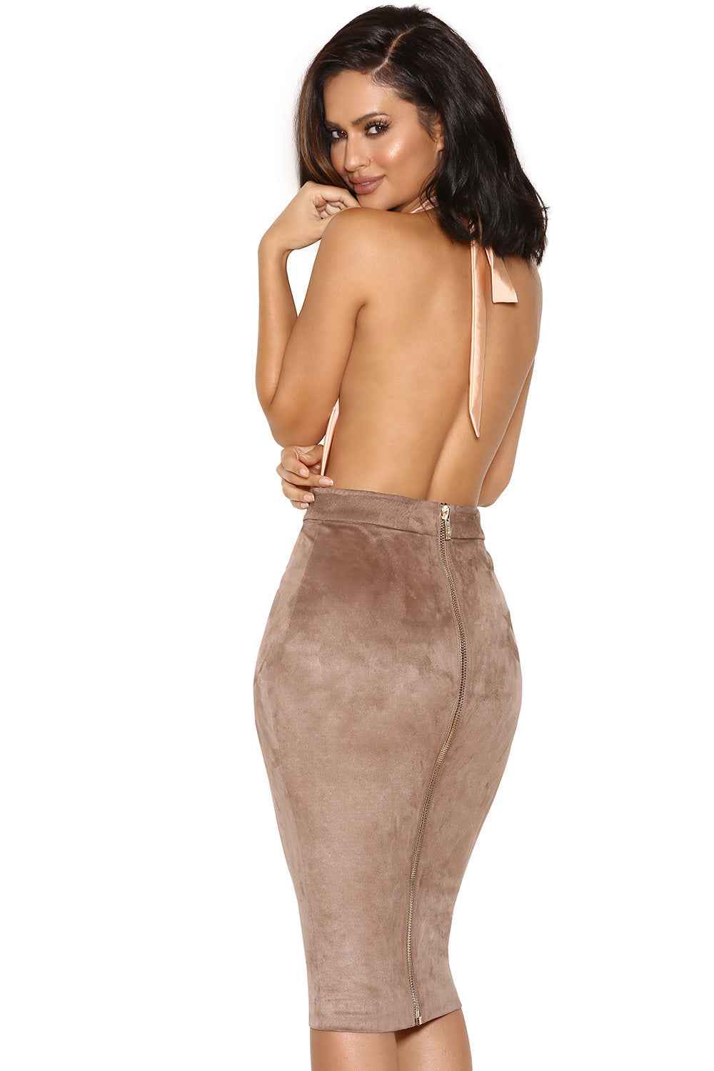 Faux Suede Mid-Length Pencil Skirt