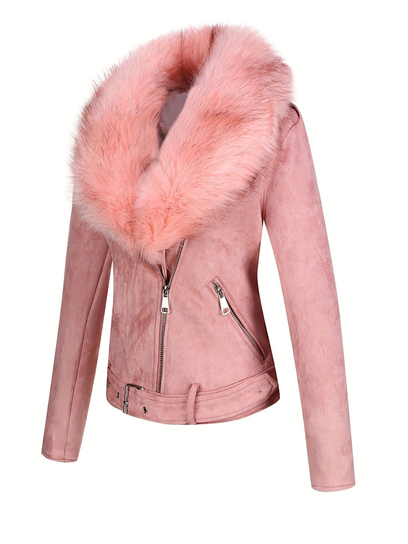 Faux Suede Short Jacket with Faux Fur Collar