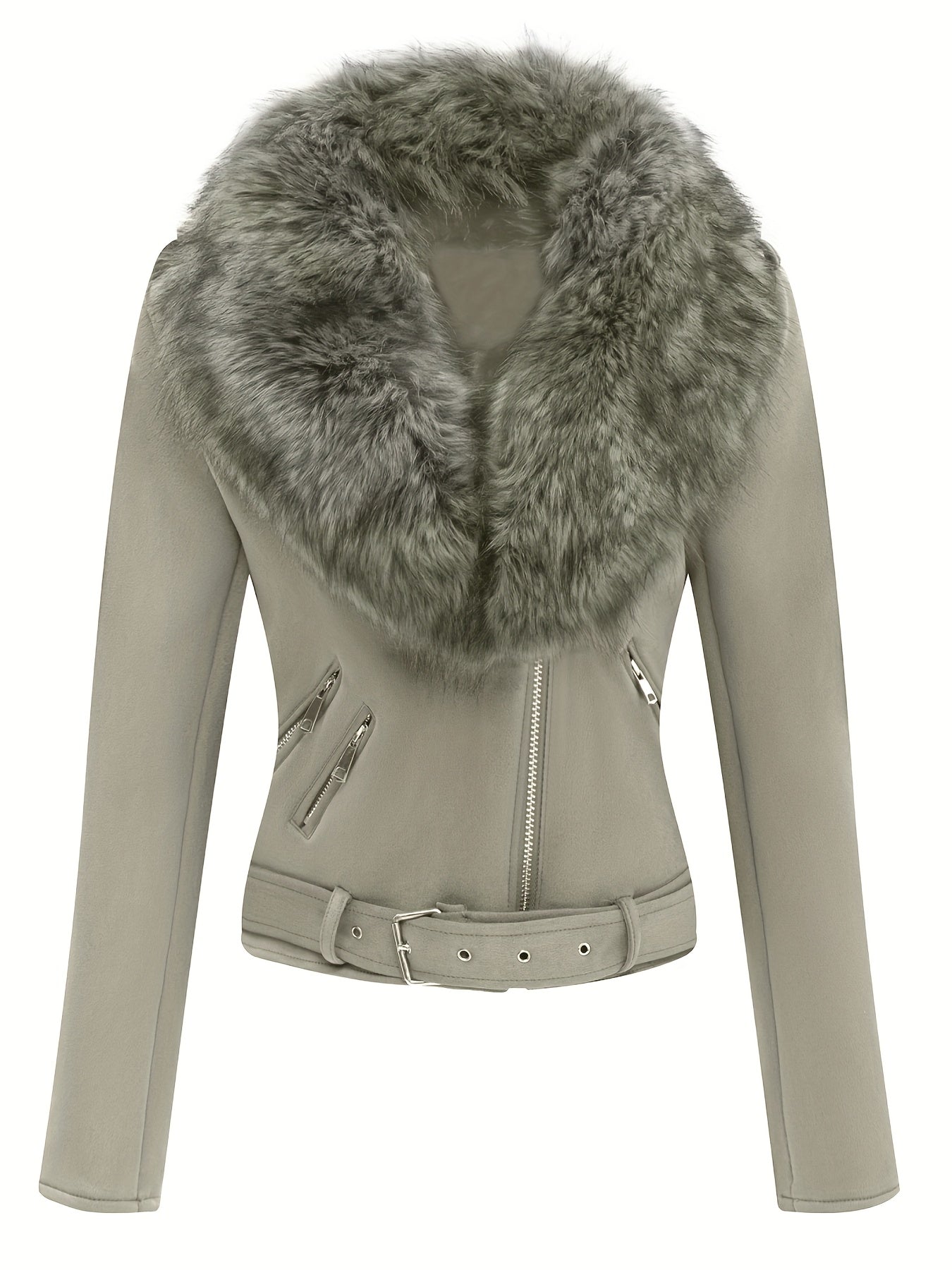 Faux Suede Short Jacket with Faux Fur Collar