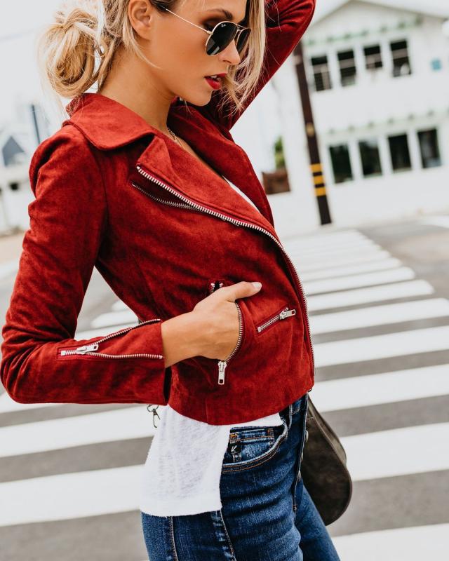 Faux Suede Moto Zip Jacket