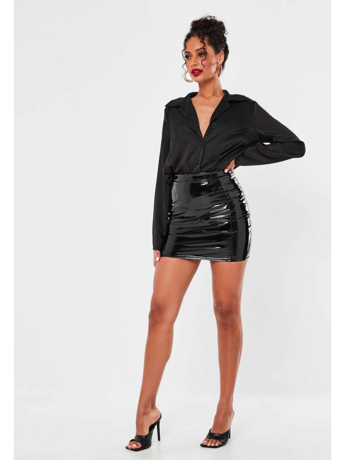 High-Waisted Shiny PU Leather Mini Skirt
