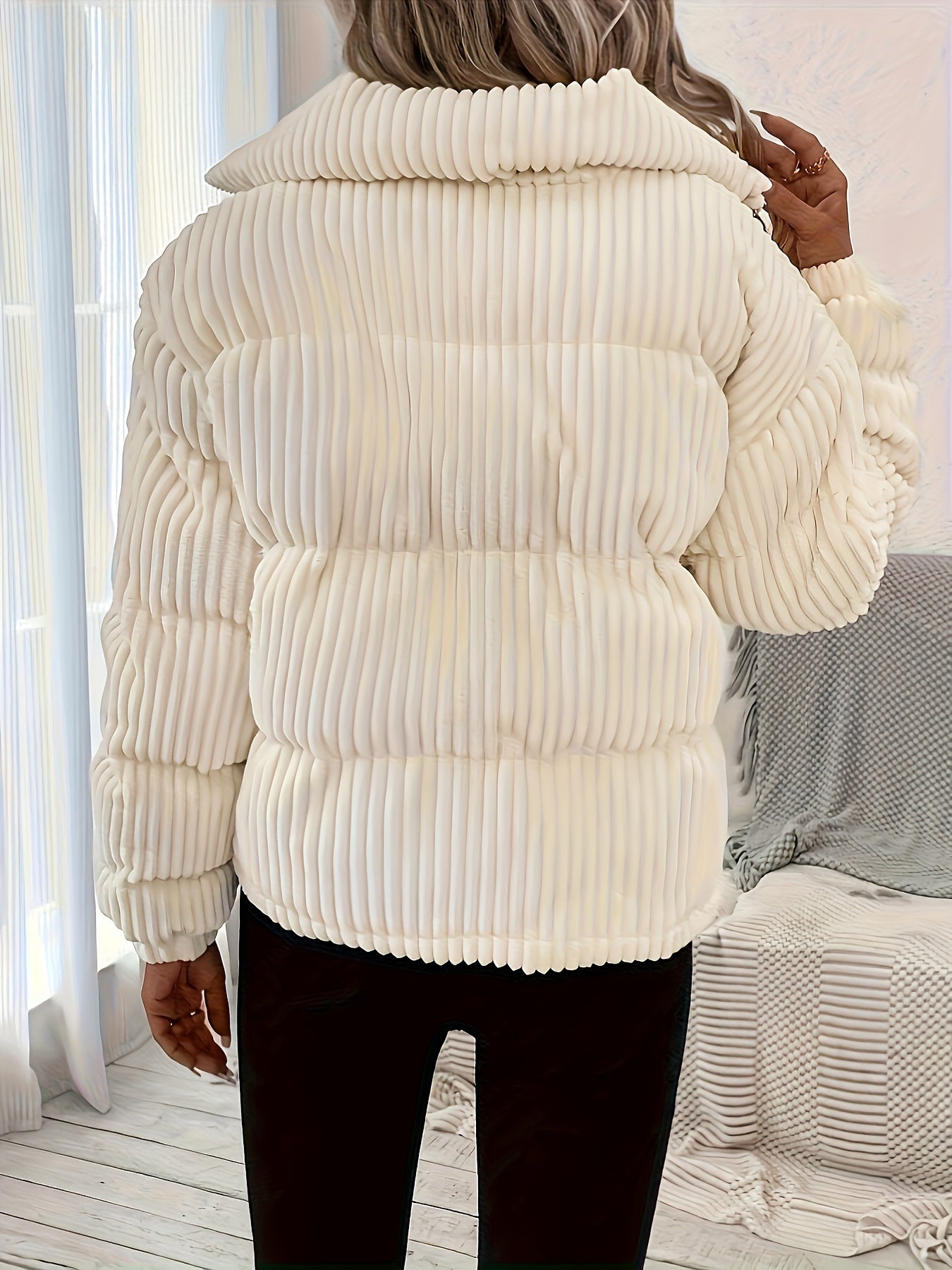 Zip-up Puffy Ribbed Coat